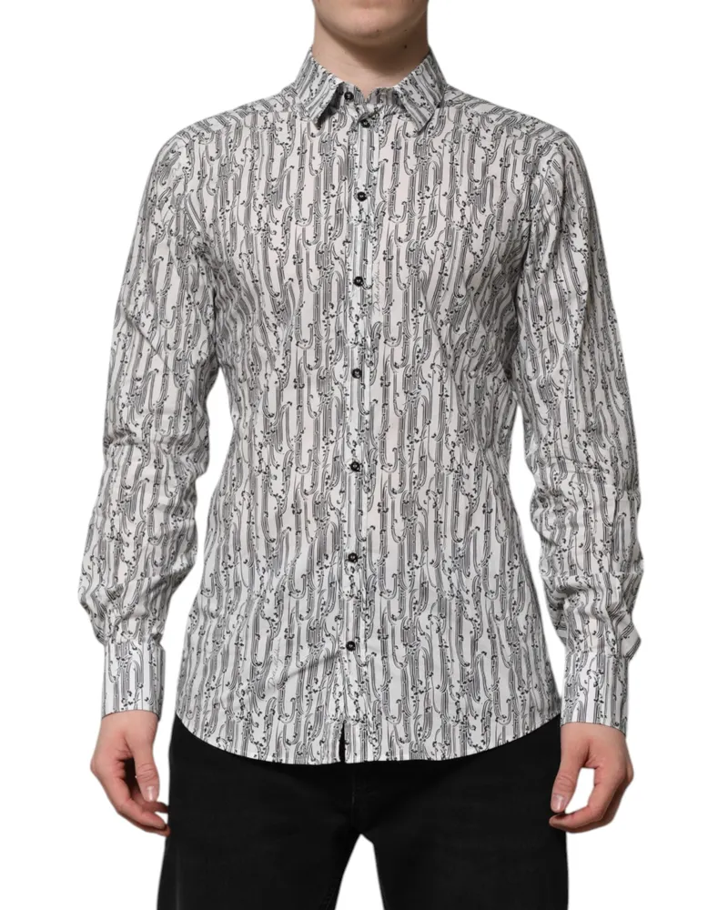 Dolce & Gabbana Men's White Floral Print Casual Long Sleeves Shirt Cotton White