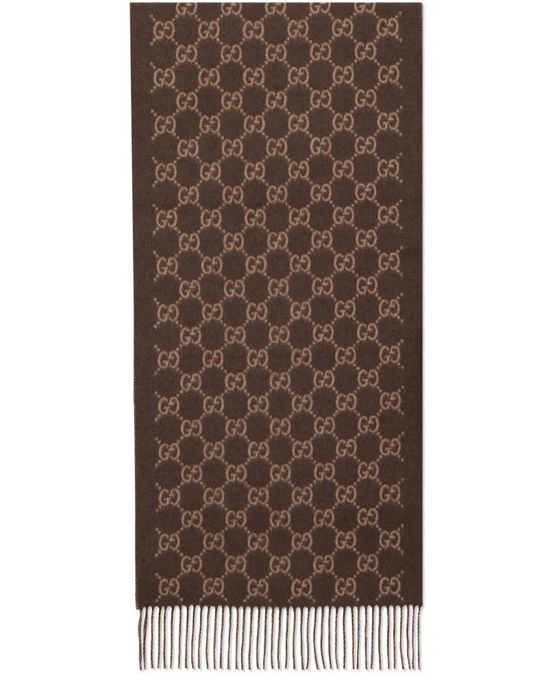 Gucci Men's Cashmere Scarf Gg Brown Scarfs Brown