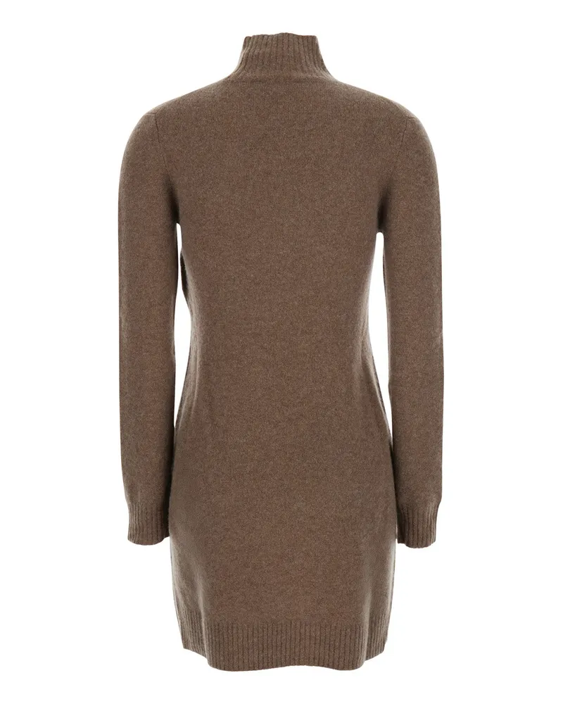 Max Mara Women's Brown Dress With High Neck And Ribbed Trims Cashmere Stretch Brown