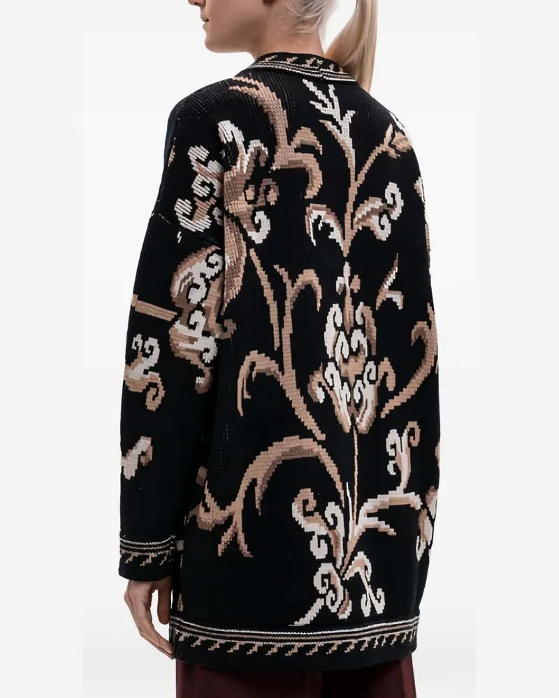 Etro Floral Jacquard Wool Cardigan — Black Black