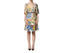 Majolica-Print Cotton-Silk Dress — Multicolor