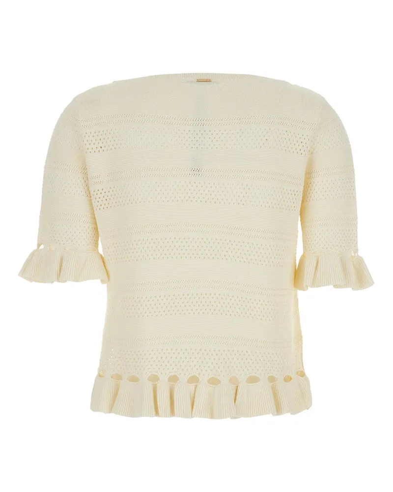 Twin-Set Women's Sweater With Ruffles, Wool-Blend White Viscose Tops Top White