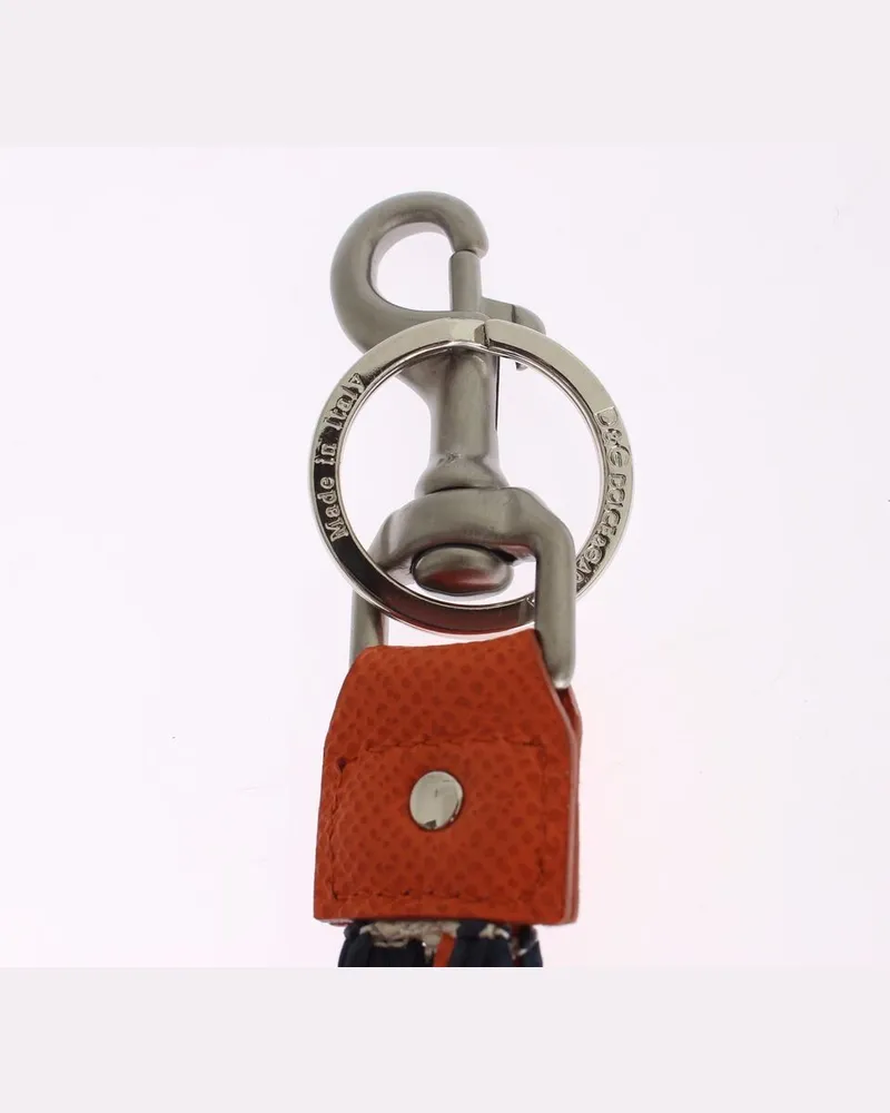 Dolce & Gabbana Women's Red White Raffia Leather Clasp Finder Keyring Keychain Accessory Red