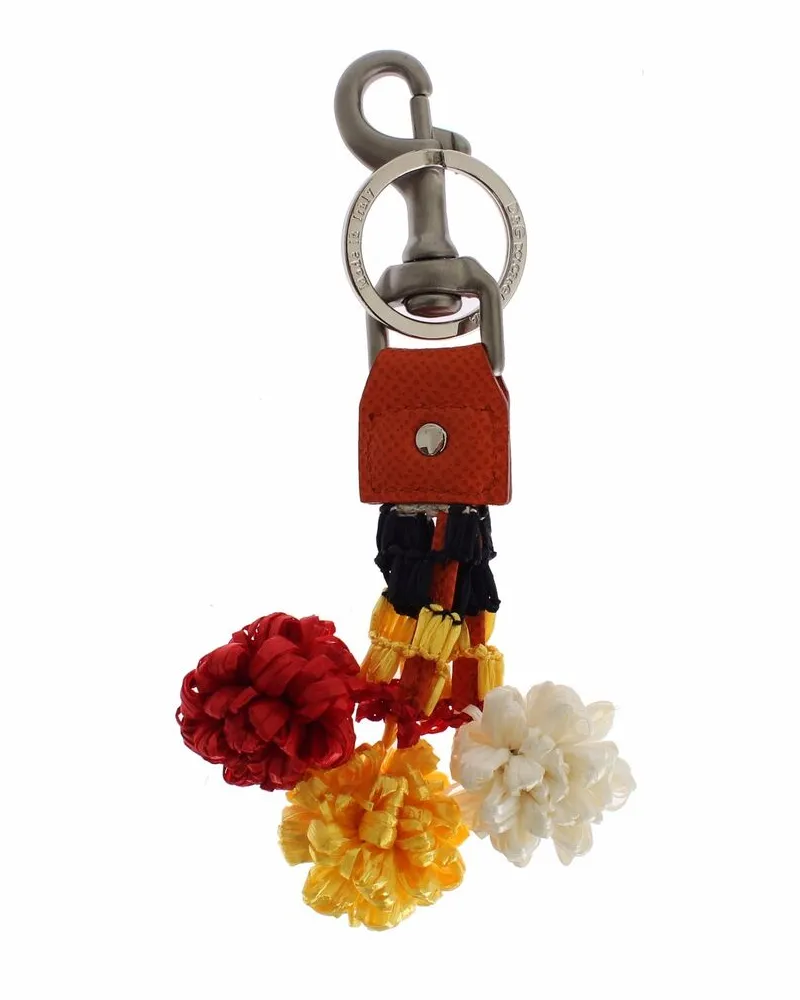 Dolce & Gabbana Women's Red White Raffia Leather Clasp Finder Keyring Keychain Accessory Red