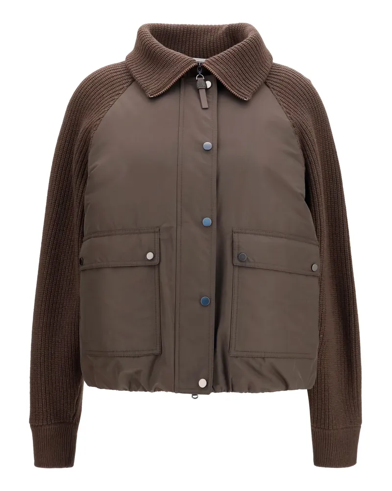 Brunello Cucinelli Women's Down Jacket With Wool Sleeves Brown Outer: Polyester Puffer Brown