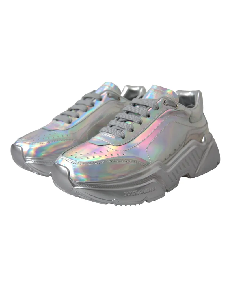 Dolce & Gabbana Women's Silver Iridescent Daymaster Leather Sneakers Shoes Calfskin Silver