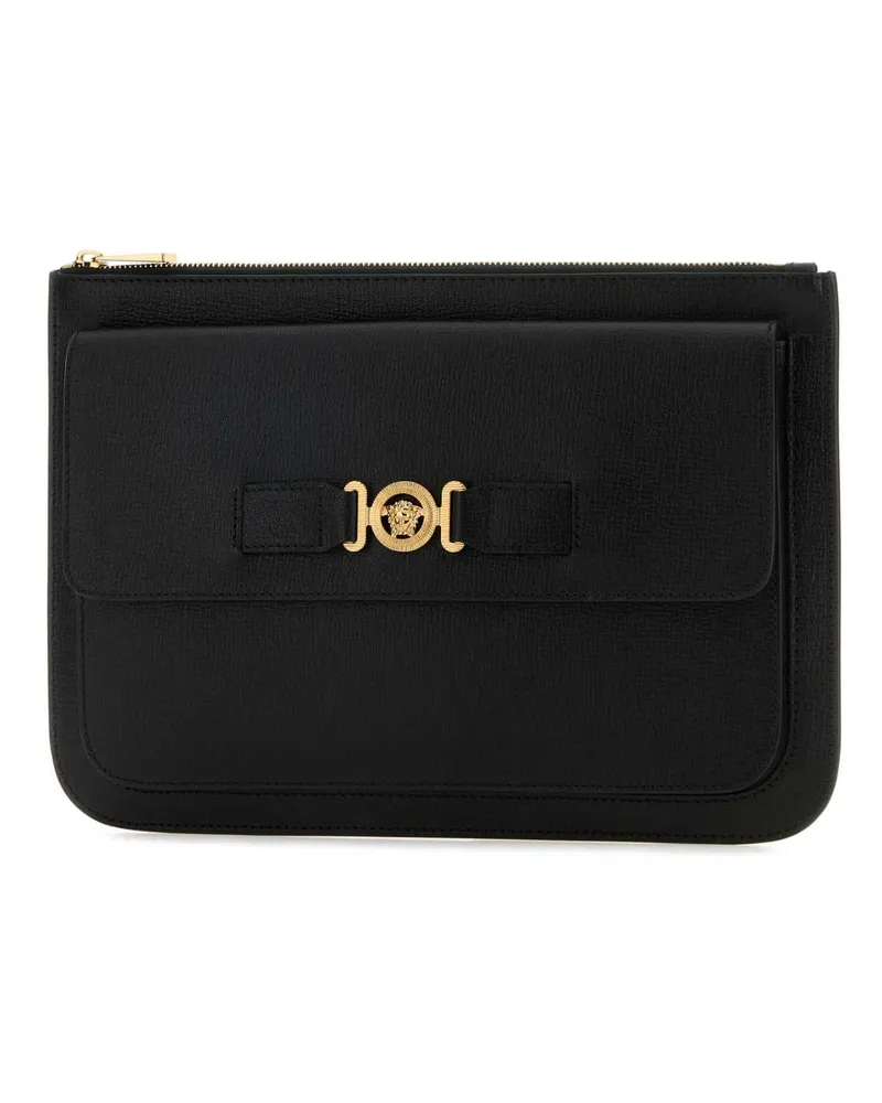 Versace Men's Black Leather Large Medusa Biggie Clutch Blackgold Black