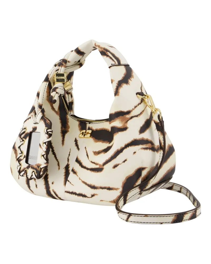 Ganni Women's Hobo Mini Zebra Purse -  Synthetic Ivory Bags Handbags-Purses White