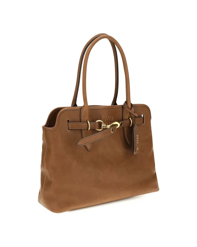 Miu Miu Women's Brown Calf Leather Bos Taurus Shoulder Bag Brown