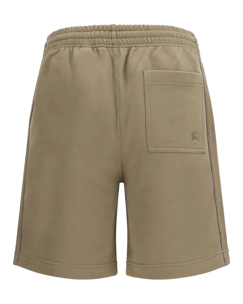 Burberry Men's Cotton Shorts With Check Trims Finch Brown Bermuda Brown