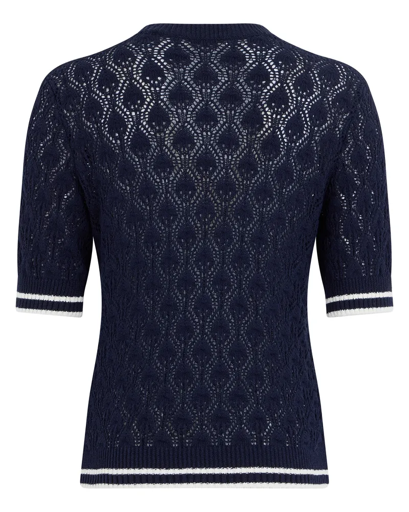 Frame Denim Diamond Crochet Cotton Sweater — Navy Navy