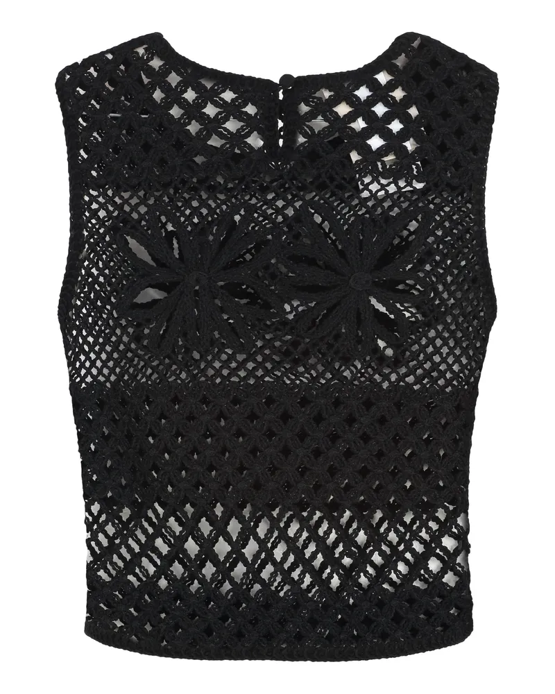 Pinko Women's Gonzano Sleeveless Crochet Top, Black Viscose Tops Black
