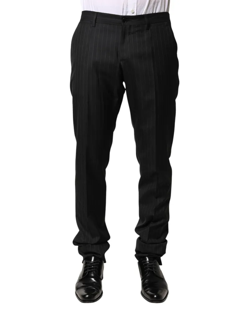 Dolce & Gabbana Black Stripes Wool Men Dress Trousers Pants Se+wv Black