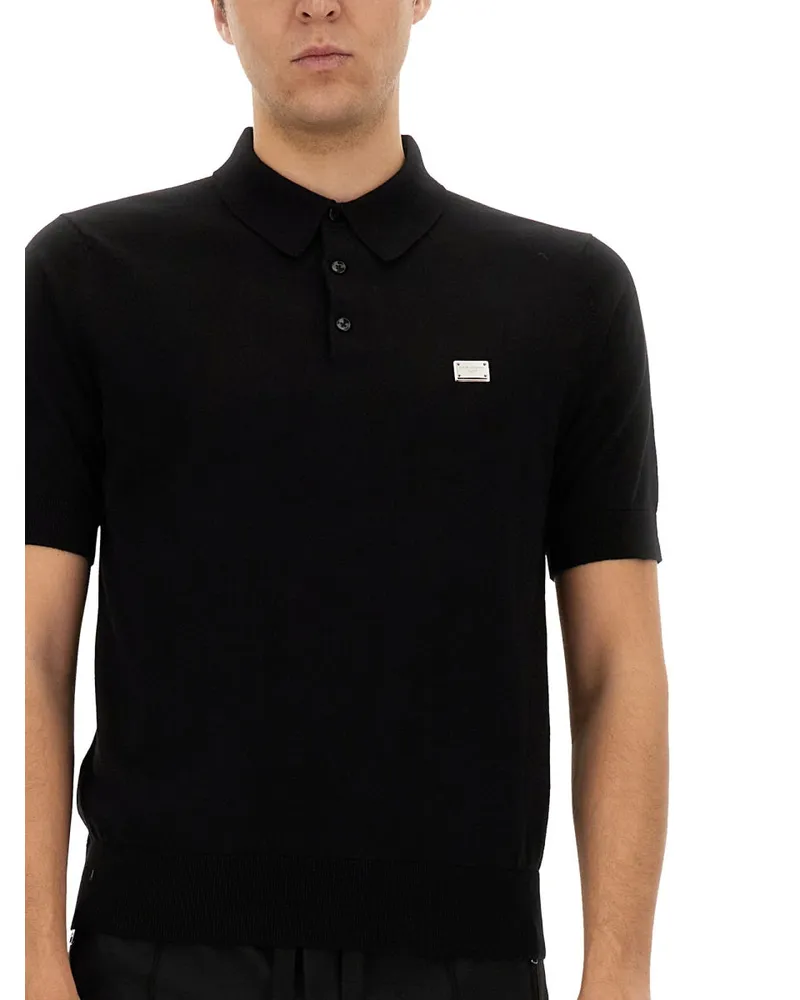 Dolce & Gabbana Logo-Embroidered Cotton Polo — Black Black