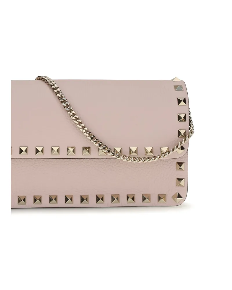 Valentino Garavani Women's Rockstud Chain Wallet Rose Quartz Calf Leather Bos Taurus Pink