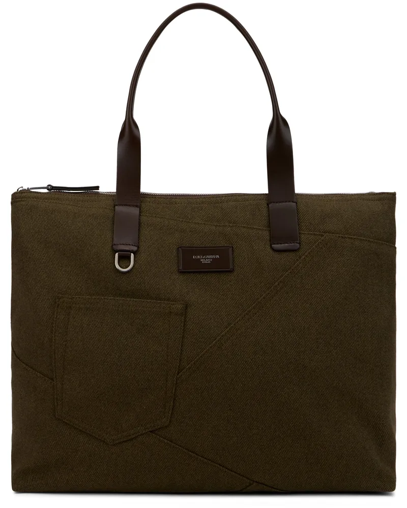 Dolce & Gabbana Men's Tote Bag Adamo Patchwork Green-Dark Brown Cotton Green/dark Green