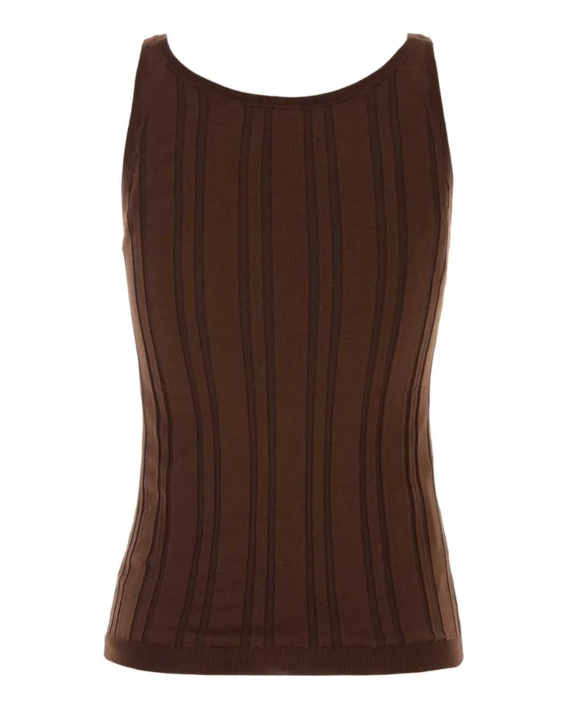 Prada Women's Brown Cotton Blend Tank Top Tabacco Exterior: Nylon Maglieria Sweater Brown