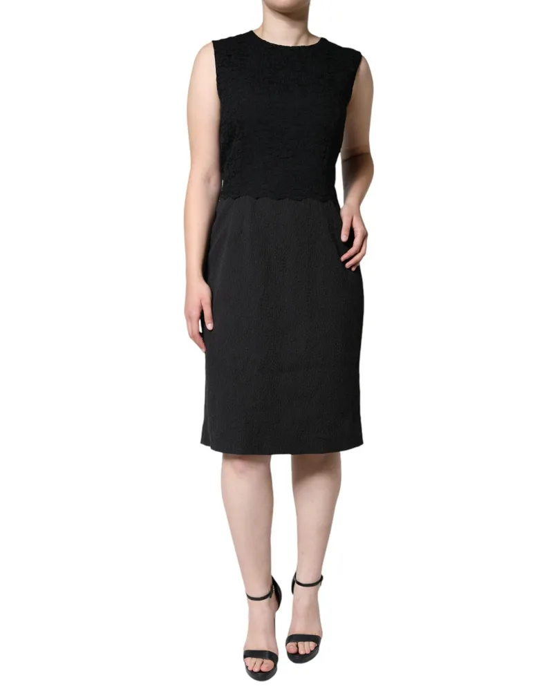 Dolce & Gabbana Women's Black Cotton Sheath Knee Length Dress Black