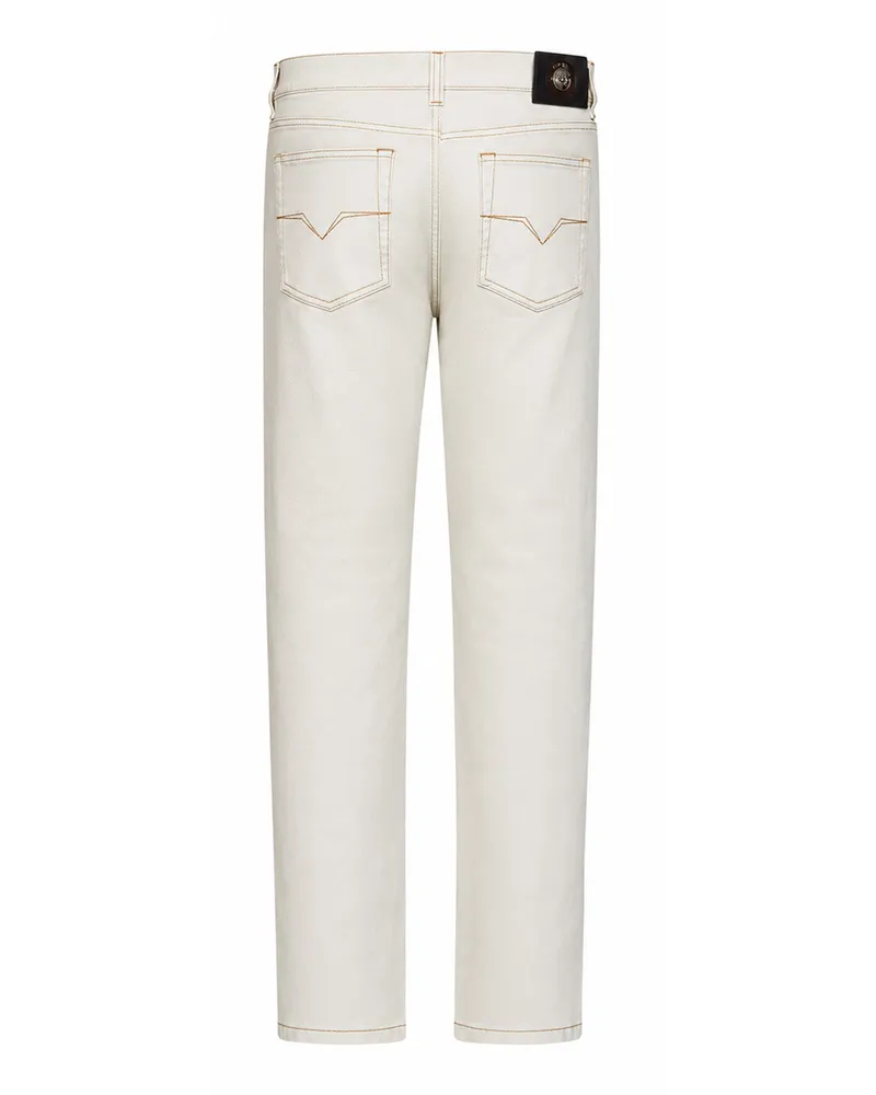 Versace Tapered Stretch Cotton Denim Jeans — Beige Beige