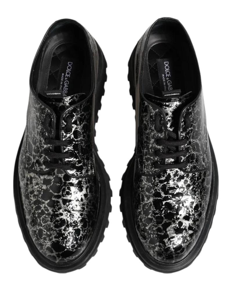 Dolce & Gabbana Men's Black White Calfskin Chunky Derby Shoes Black-White Leather Black/white Black