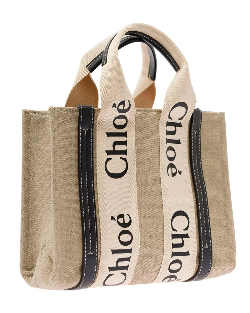 Chloé Women's Tote Bag Woody Beige Linen Shoulder Beige