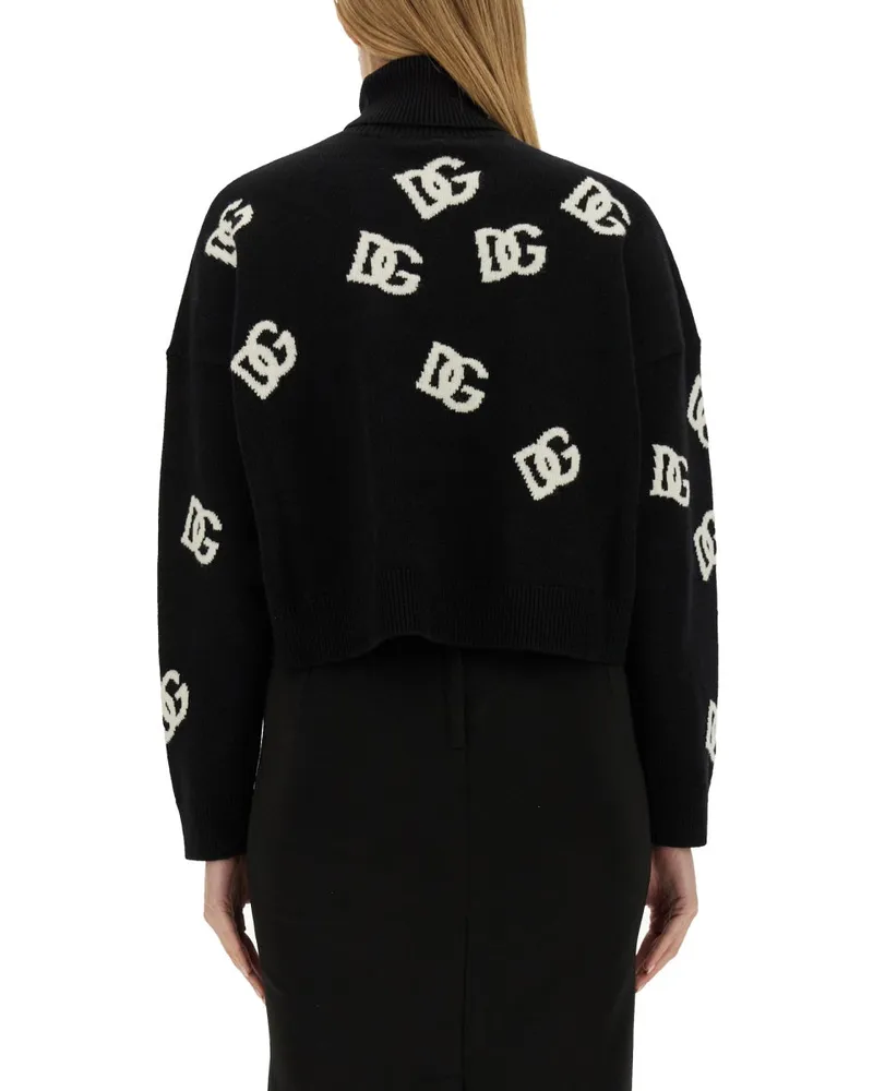 Dolce & Gabbana Logo Inlay Virgin Wool Sweater — Black Black