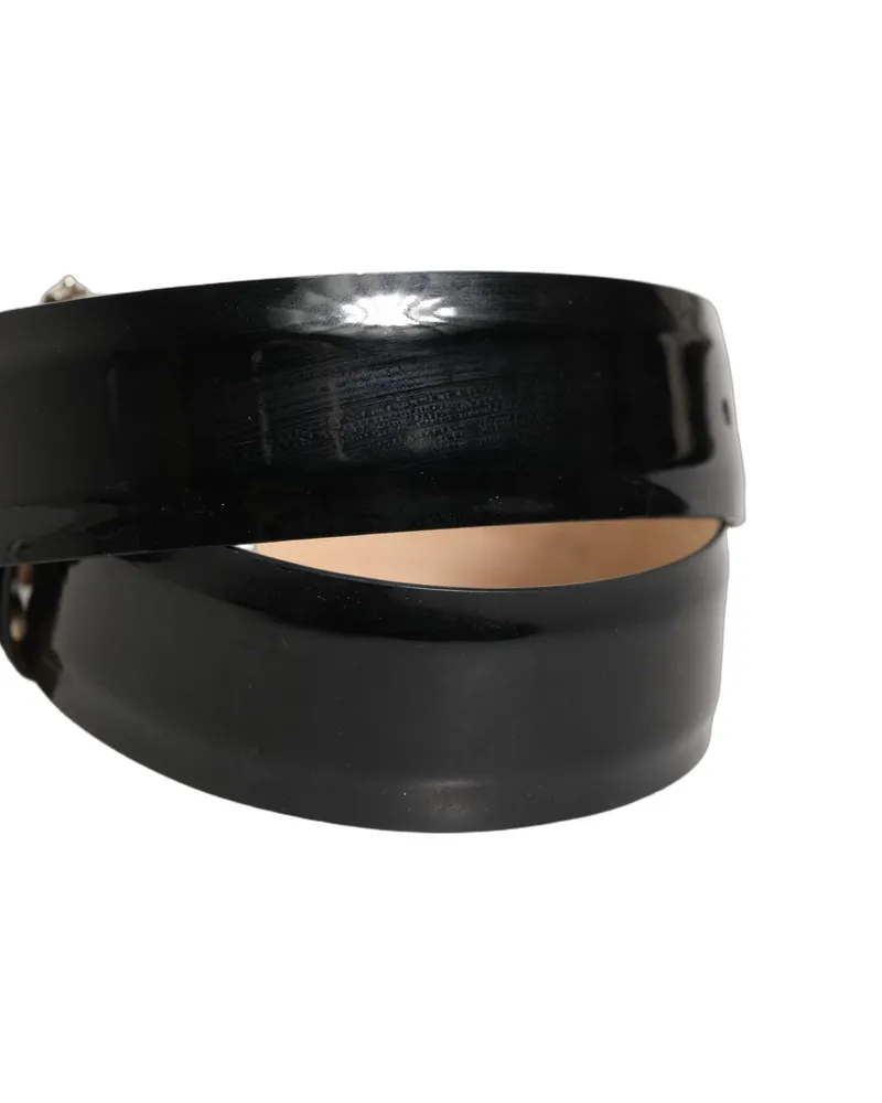 Dolce & Gabbana Women's Black Leather Crystal Metal Buckle Belt Gold Calf Black