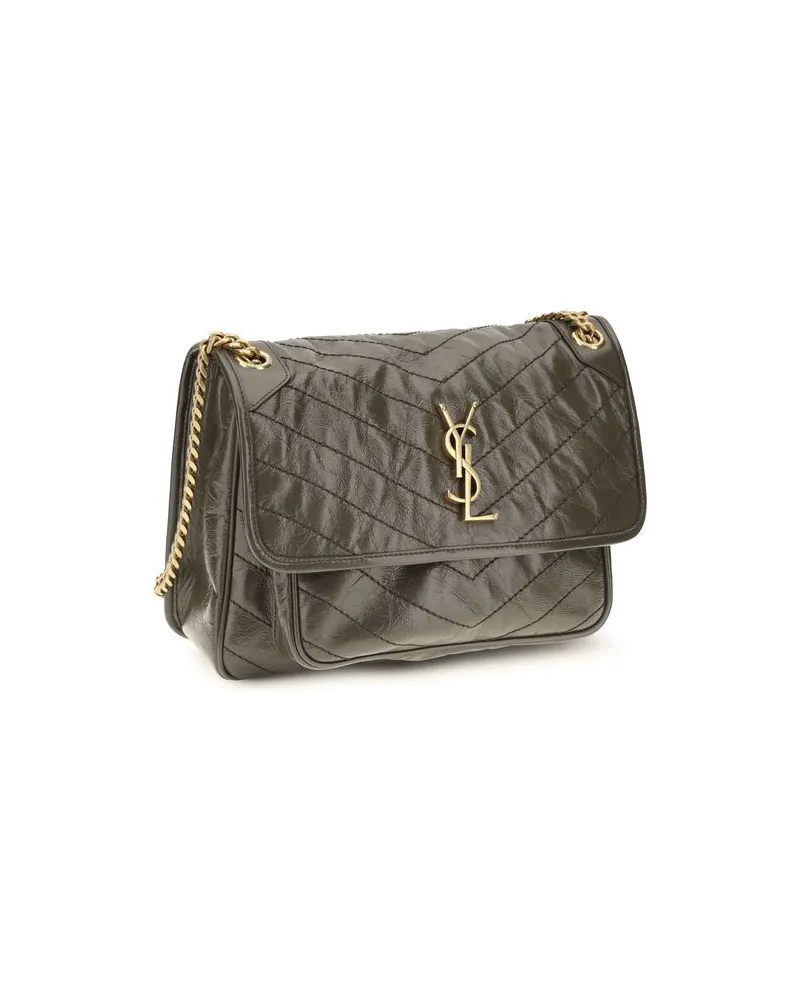 Saint Laurent Women's Bicolor Calf Leather Bos Taurus Shoulder Bag Gray