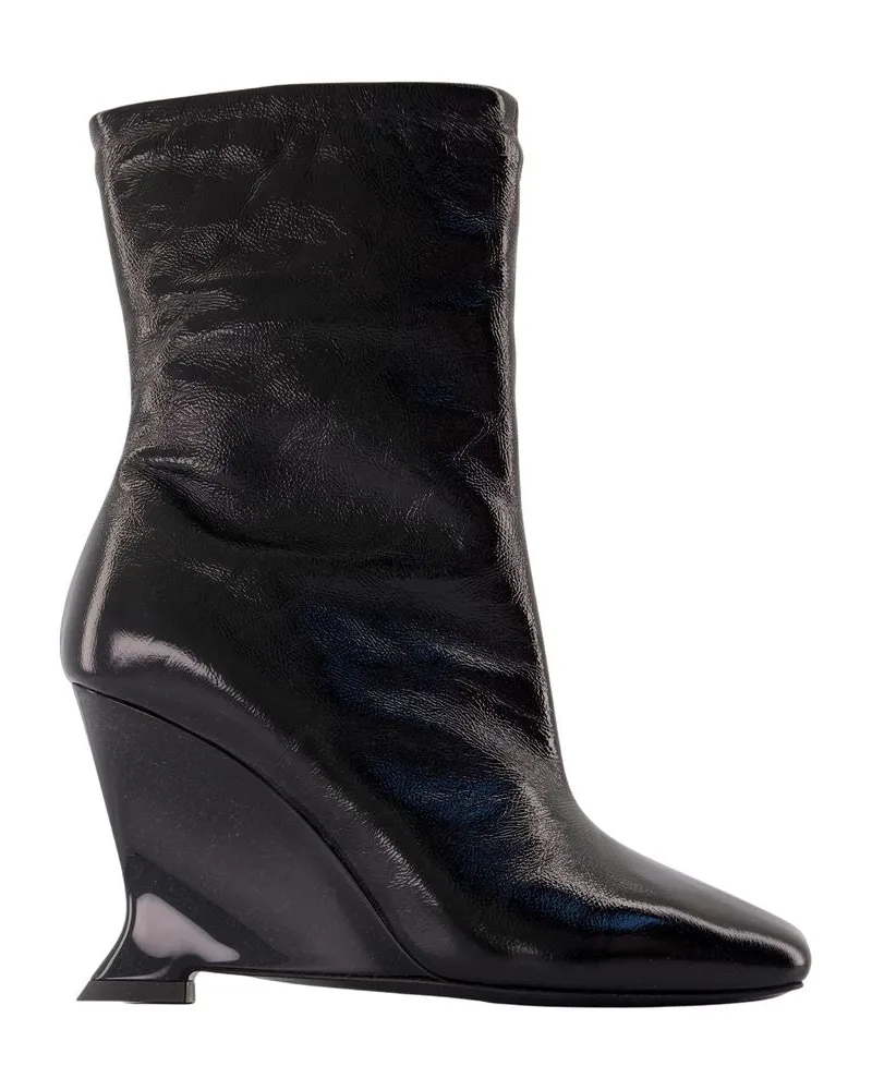 Balmain Calfskin Leather Wedge Ankle Boot — Black 