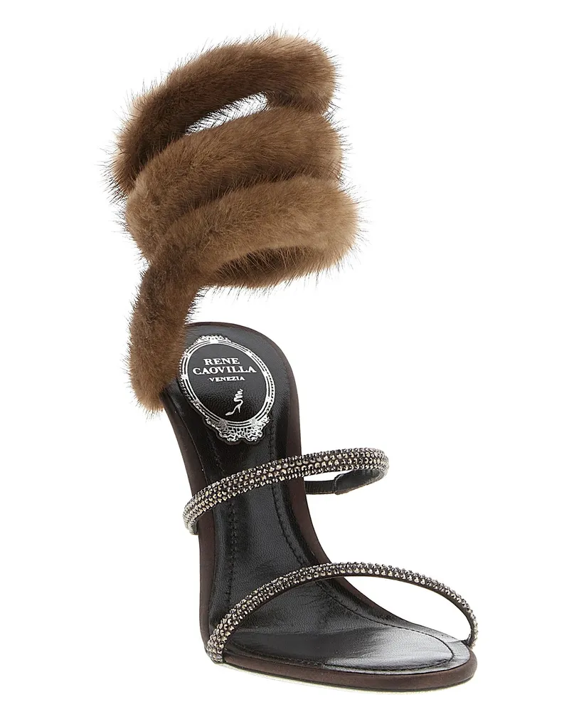 René Caovilla Women's Brown Satin Stiletto Heel Sandals Brown