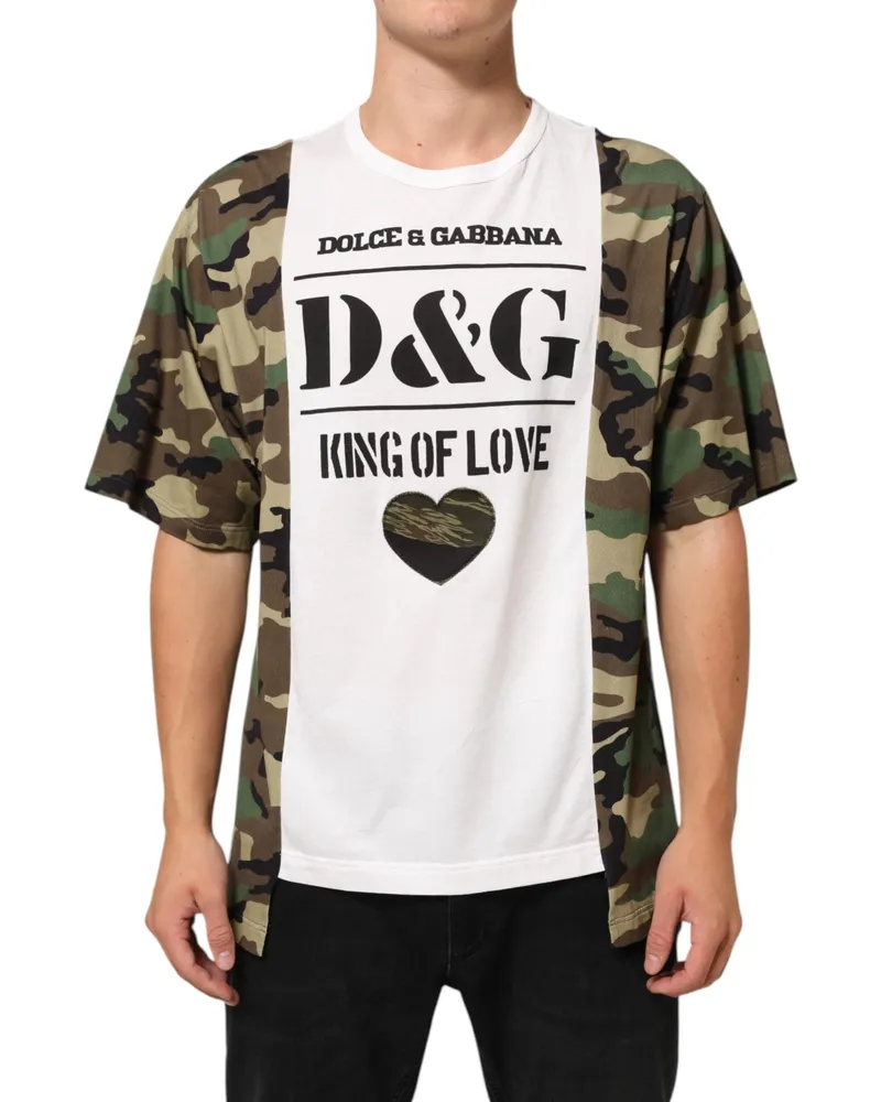 Dolce & Gabbana White Logo Camouflage Crew Neck Men T-Shirt White