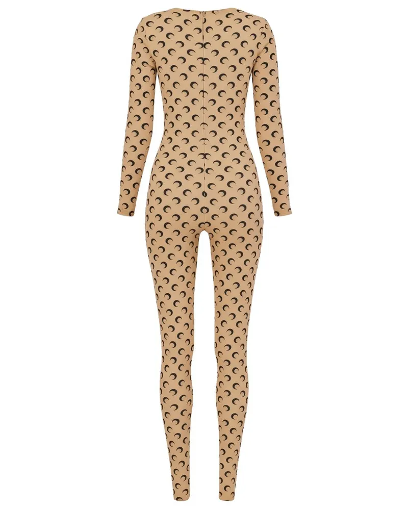 Marine Serre Moon-Print Slim-Fit Bodysuit — Beige Beige
