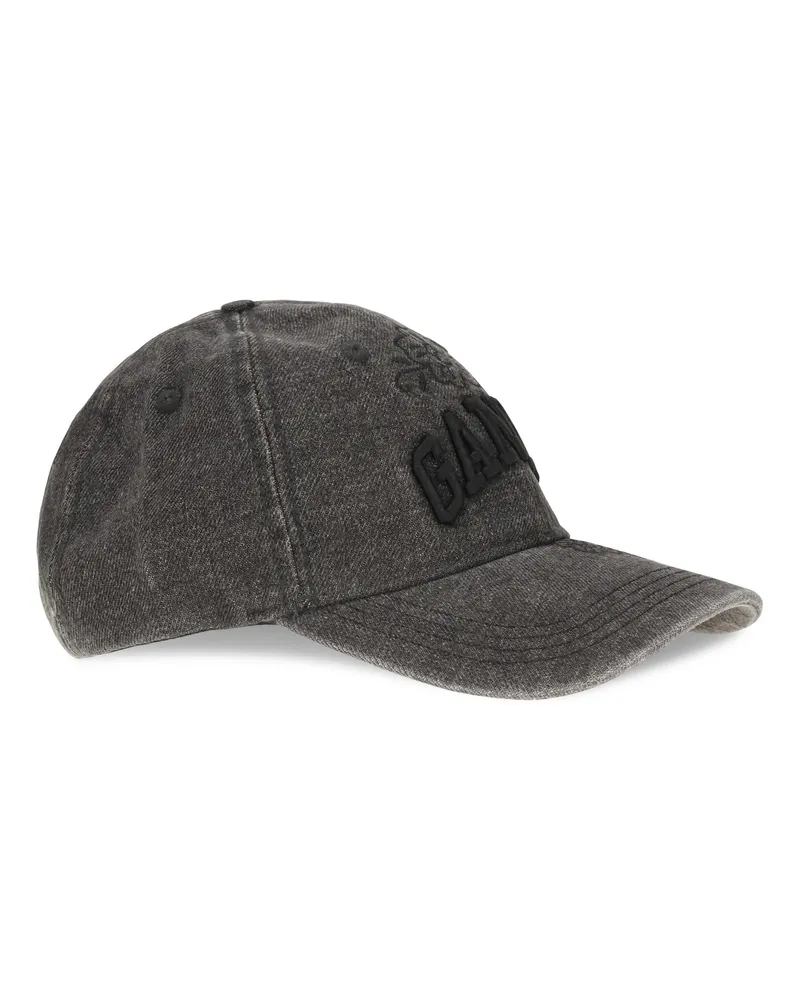 Ganni Women's Baseball Cap Embroidered Denim Black Washed Recycled Polyester Hat Black