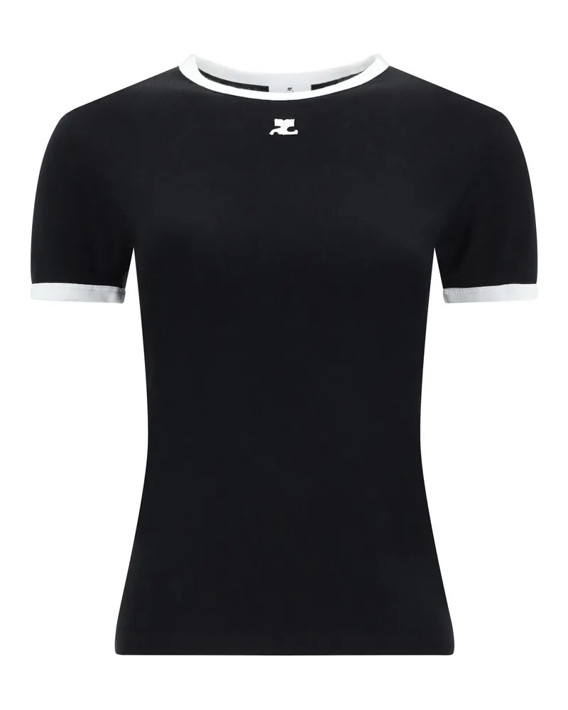 Courrèges Women's Logo T-Shirt Black-Heritage White Cotton T-Shirts Black/heritage And Polos Black