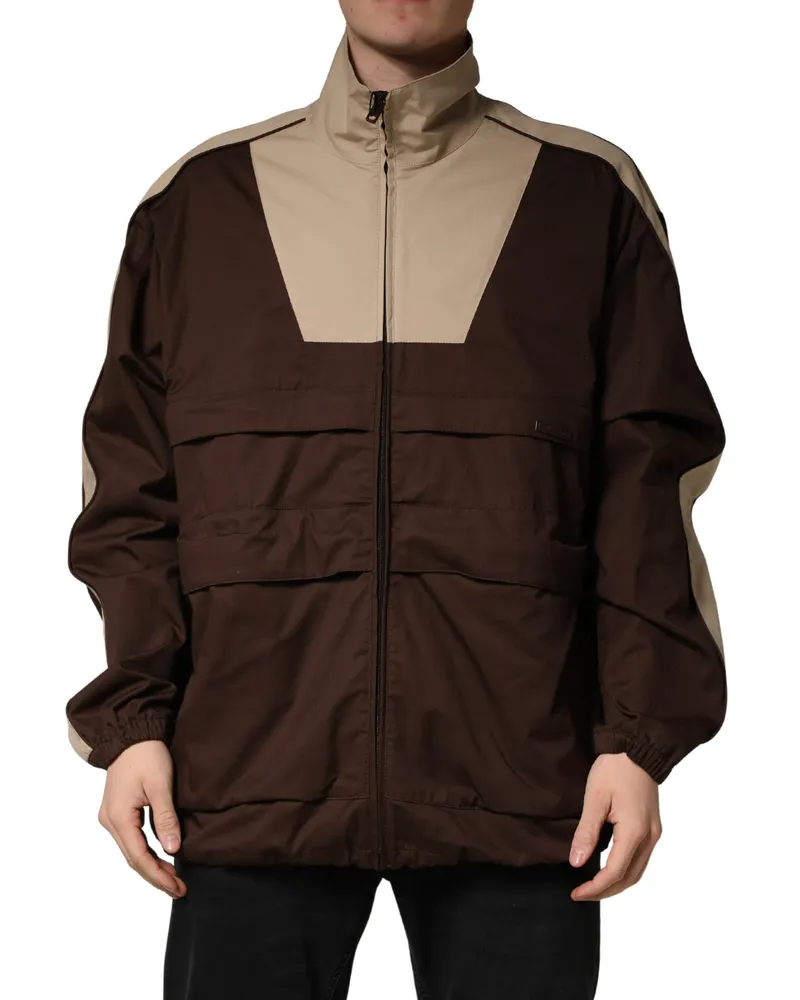 Dolce & Gabbana Men's Brown Beige Cotton Zip Windbreaker Jacket Elastane Clothing Brown