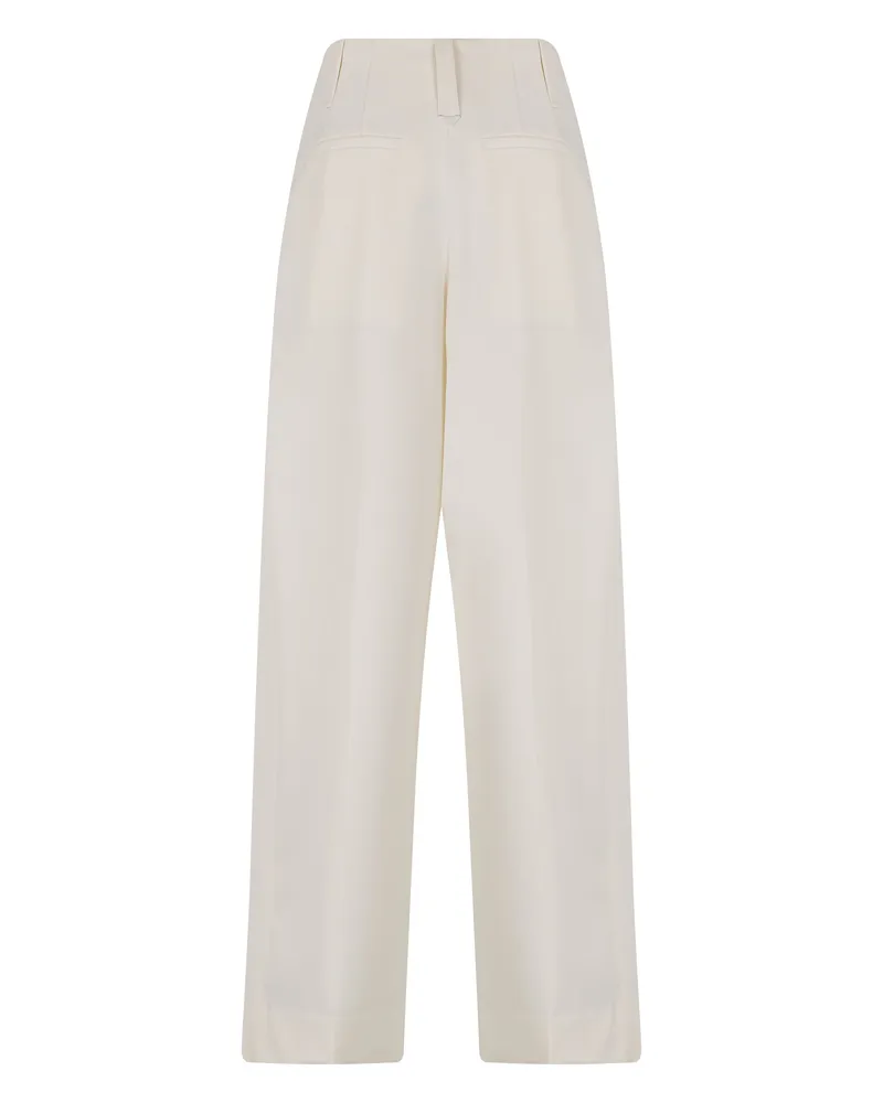 Victoria Beckham Women's Trousers Pleated White Wool Wide-Leg White
