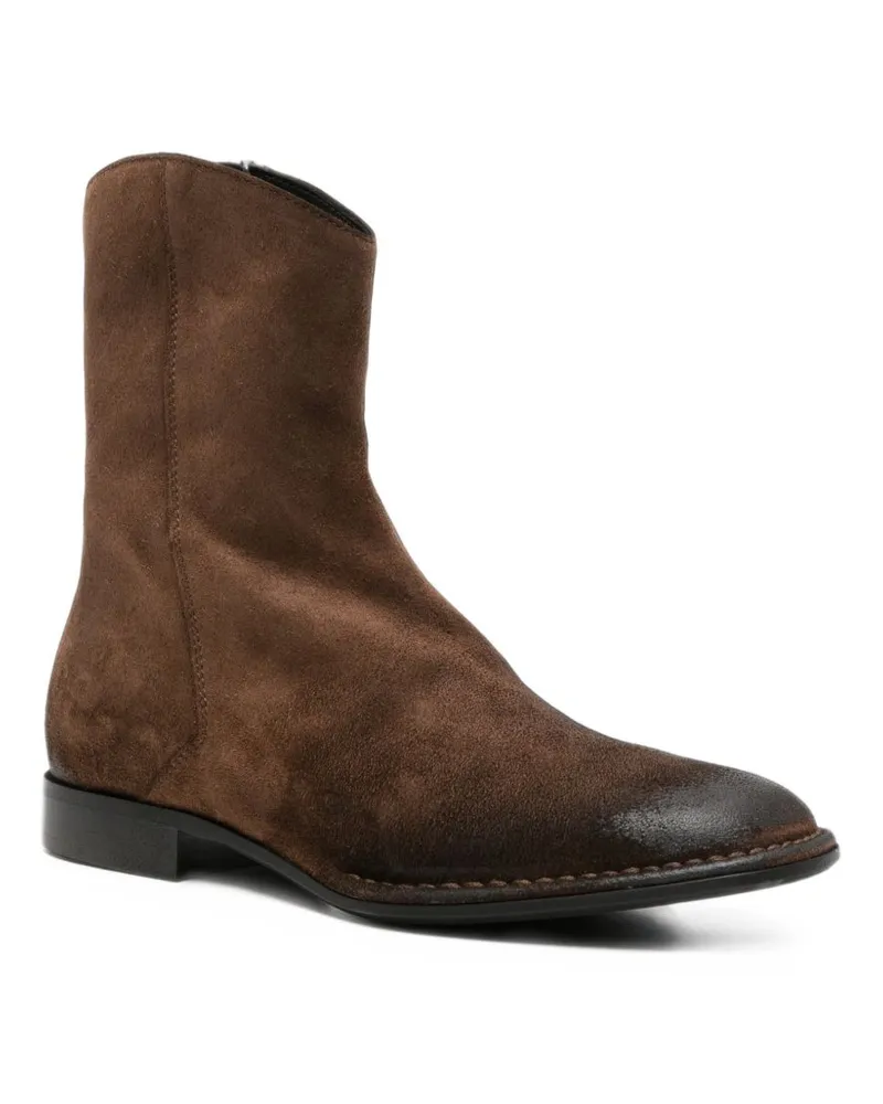 Emporio Armani Burnished Suede Ankle Boot — Brown Brown