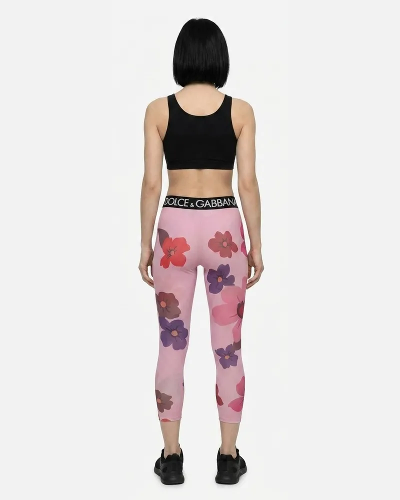 Dolce & Gabbana Floral-Print Nylon Leggings — Pink Pink