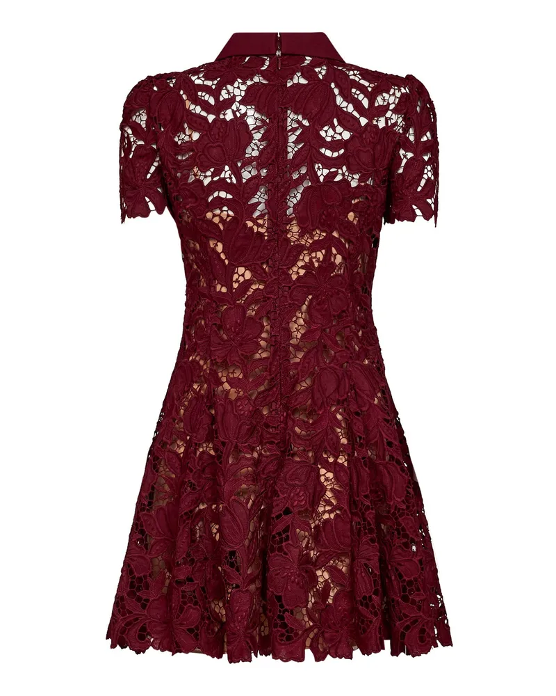 Self-Portrait Women's Mini Dress Macramé Lace Burgundy Polyester Burgundy