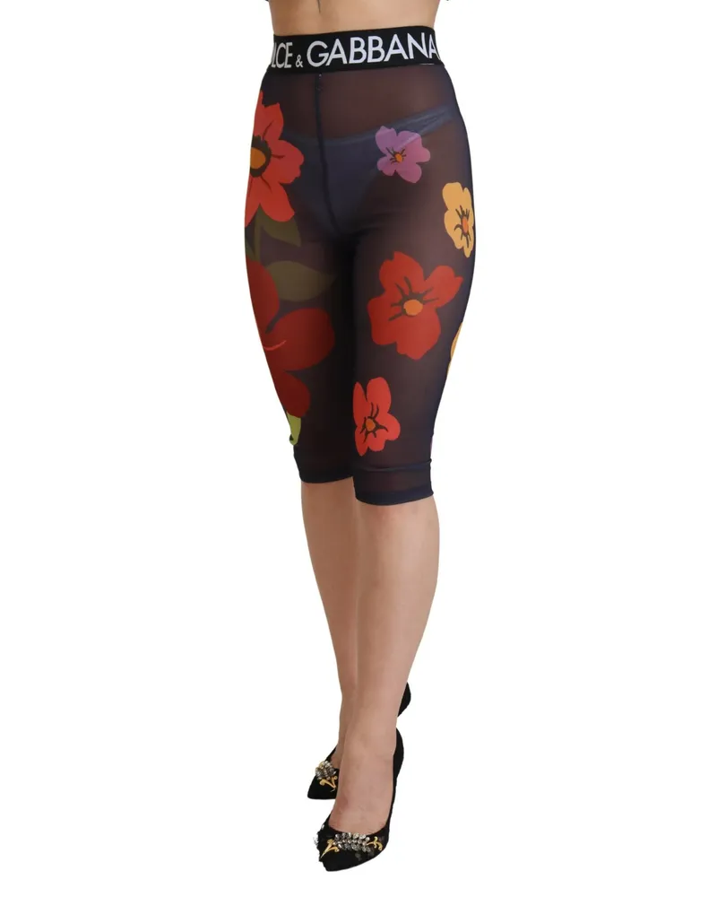 Dolce & Gabbana Women's Black Floral Leggings Stretch Waist Pants Elastane Black