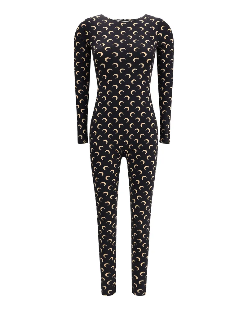 Marine Serre Women Jumpsuit Moon Inverse Tan Polyamide Jumpsuits Dress Black