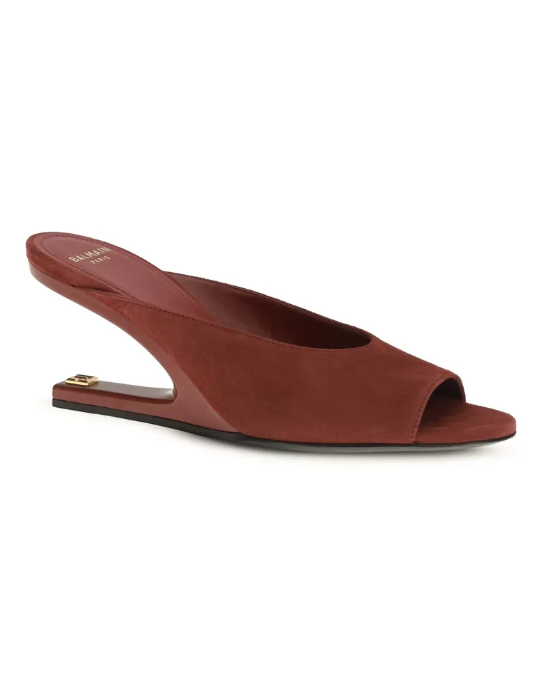 Balmain Women's Suede Open-Toe Mules 3aw Rouge Foncé Sandal Red