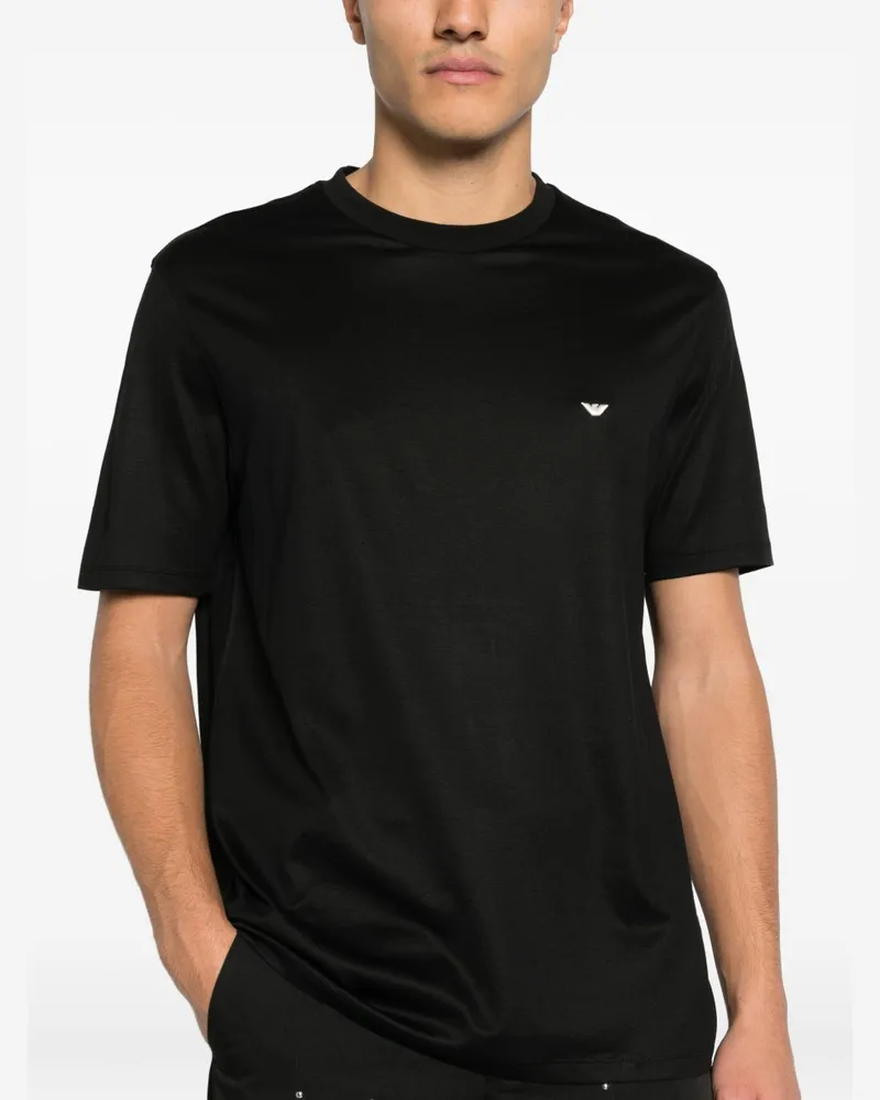 Emporio Armani Logo-Embroidered Cotton Blend T-Shirt — Black Black