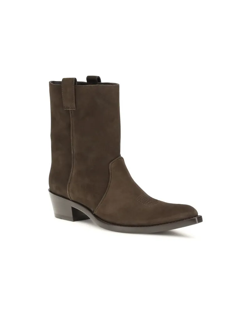 KHAITE Women's Brown Calf Leather Bos Taurus Ankle Boots Brown