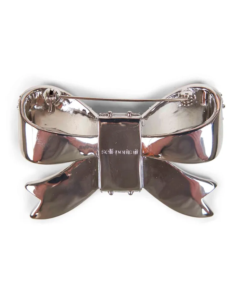 Self-Portrait Crystal-Embellished Bow Brooch — Silver Silver
