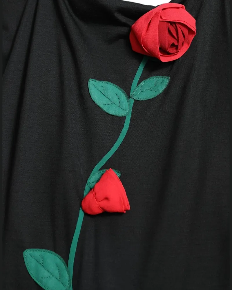 Dolce & Gabbana Women's Black Wool Sleeveless Rose Applique Dress Black