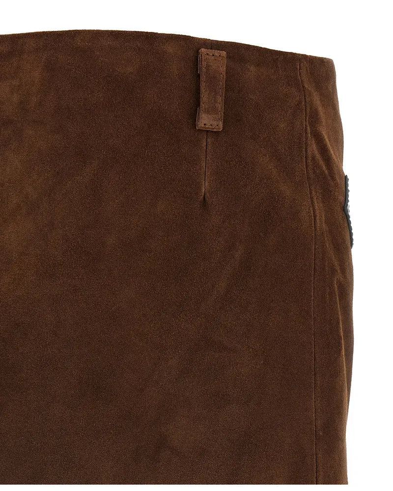 Marni Suede & Leather Contrast Skirt — Brown Brown