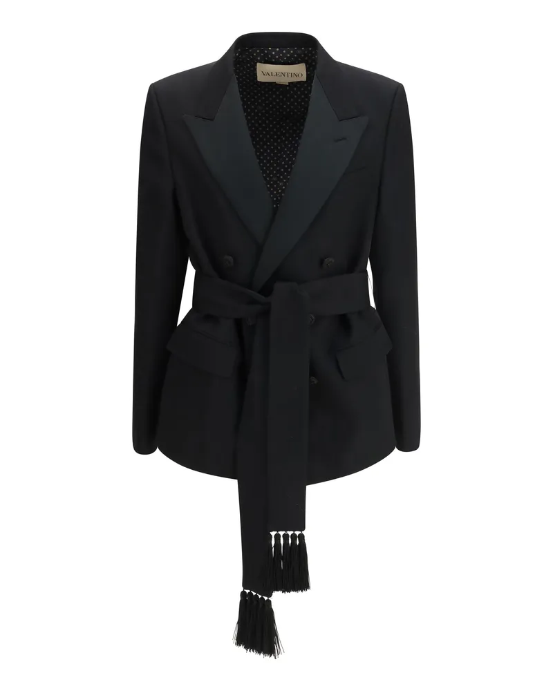 Valentino Garavani Men's Blazer Double-Breasted Virgin Wool Black Fleece (ovis Aries) Jacket Black