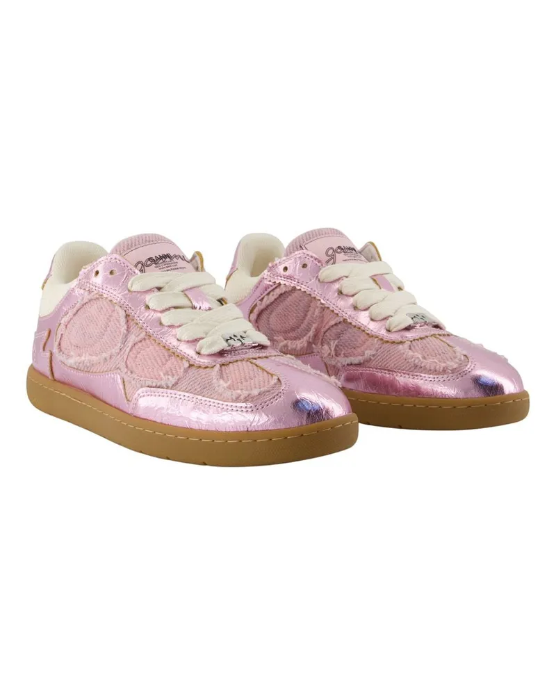 Ganni Women's Crinkle Metallic Sneaker Pink Synthetic Pink