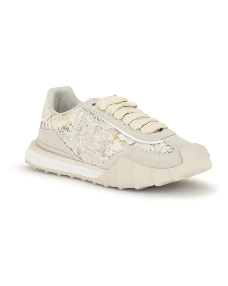 Dolce & Gabbana Women's Leather And Lace Sneakers Beige-Gesso Beige/gesso Beige